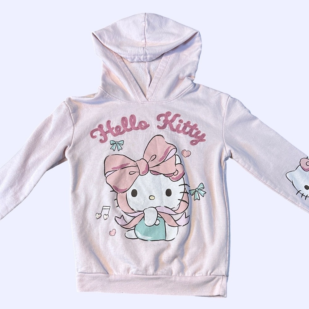 Sanrio Hello Kitty‎ Pink Glitter Graphic Hoodie Girls Size M 7-8 2020